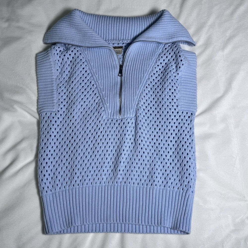 Magaschoni Light Blue Sleeveless 1/2 Zip Knit Sweater Vest Sz XS